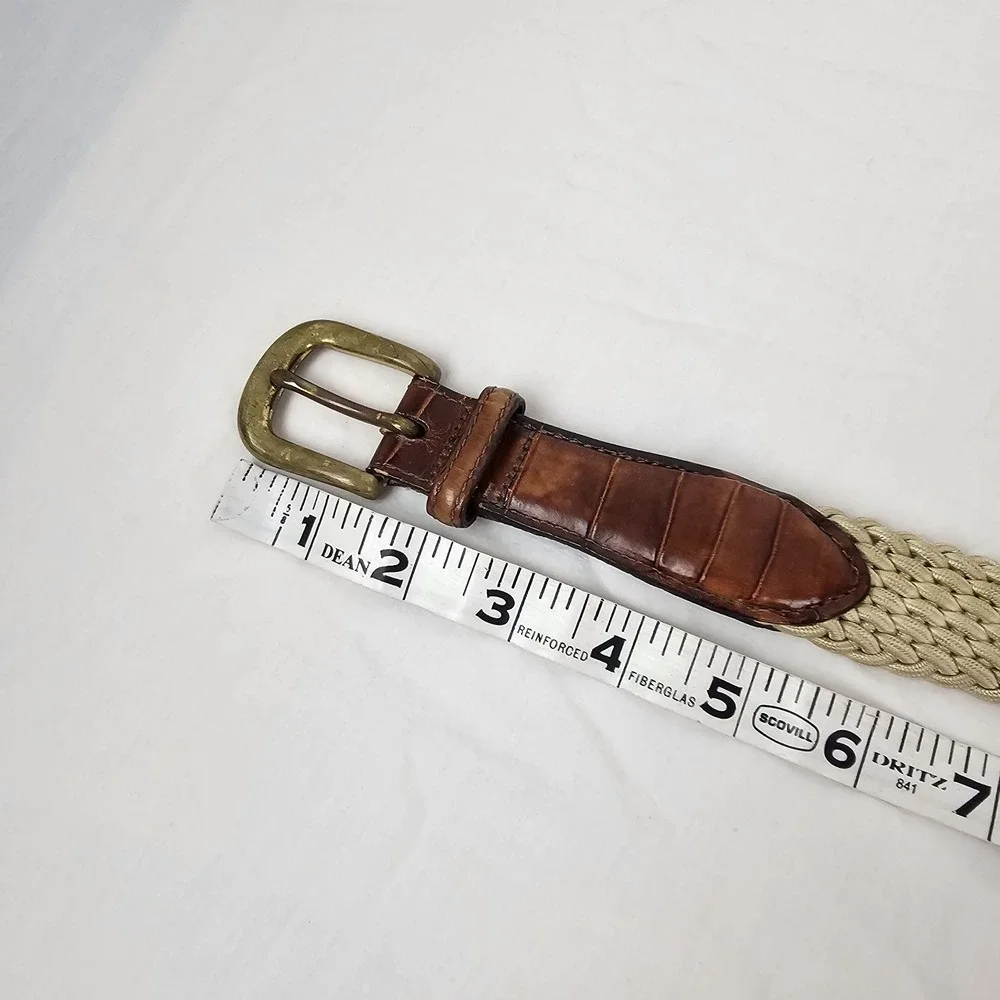 Brighton 33502 Belt Size 40 Woven Stretch Brown Leather Croc Trim Brass Buckle